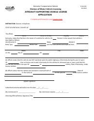 Document preview: Form TC96-191 Affidavit Supporting Vehicle License Application - Kentucky