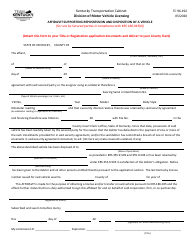 Document preview: Form TC96-192 Affidavit Supporting Repossession and Disposition of a Vehicle - Kentucky