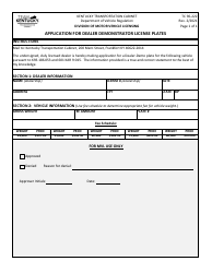Document preview: Form TC96-222 Application for Dealer Demonstrator License Plates - Kentucky