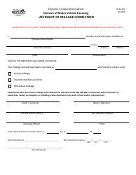 Document preview: Form TC96-322 Affidavit of Mileage Correction - Kentucky