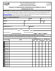 Document preview: Form TC96-330 Affidavit to Grant/Revoke Permission for a Person to Pick up Certificates of Title - Kentucky