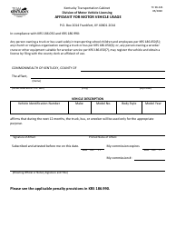 Document preview: Form TC96-341 Affidavit for Motor Vehicle Usage - Kentucky