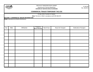 Document preview: Form TC96-340 Commercial Trailer Temporary Tag Log - Kentucky