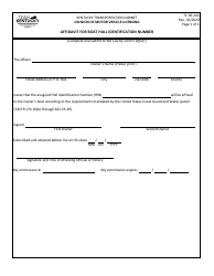 Document preview: Form TC96-343 Affidavit for Boat Hull Identification Number - Kentucky