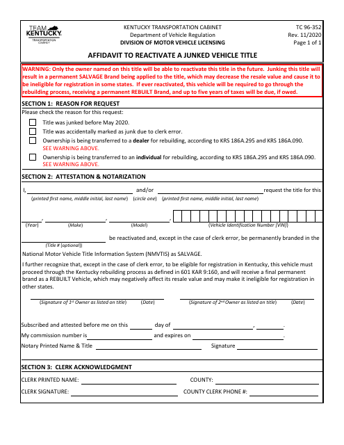 Form TC96-352  Printable Pdf