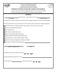 Document preview: Form TC96-355 Affidavit Attesting to Military License Plate Eligibility - Kentucky
