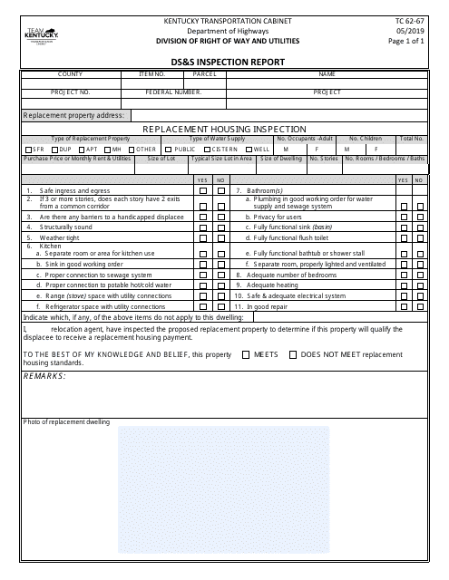 Form TC62-67 Ds&s Inspection Report - Kentucky