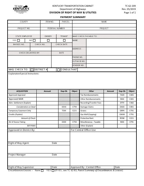 Form TC62-209  Printable Pdf