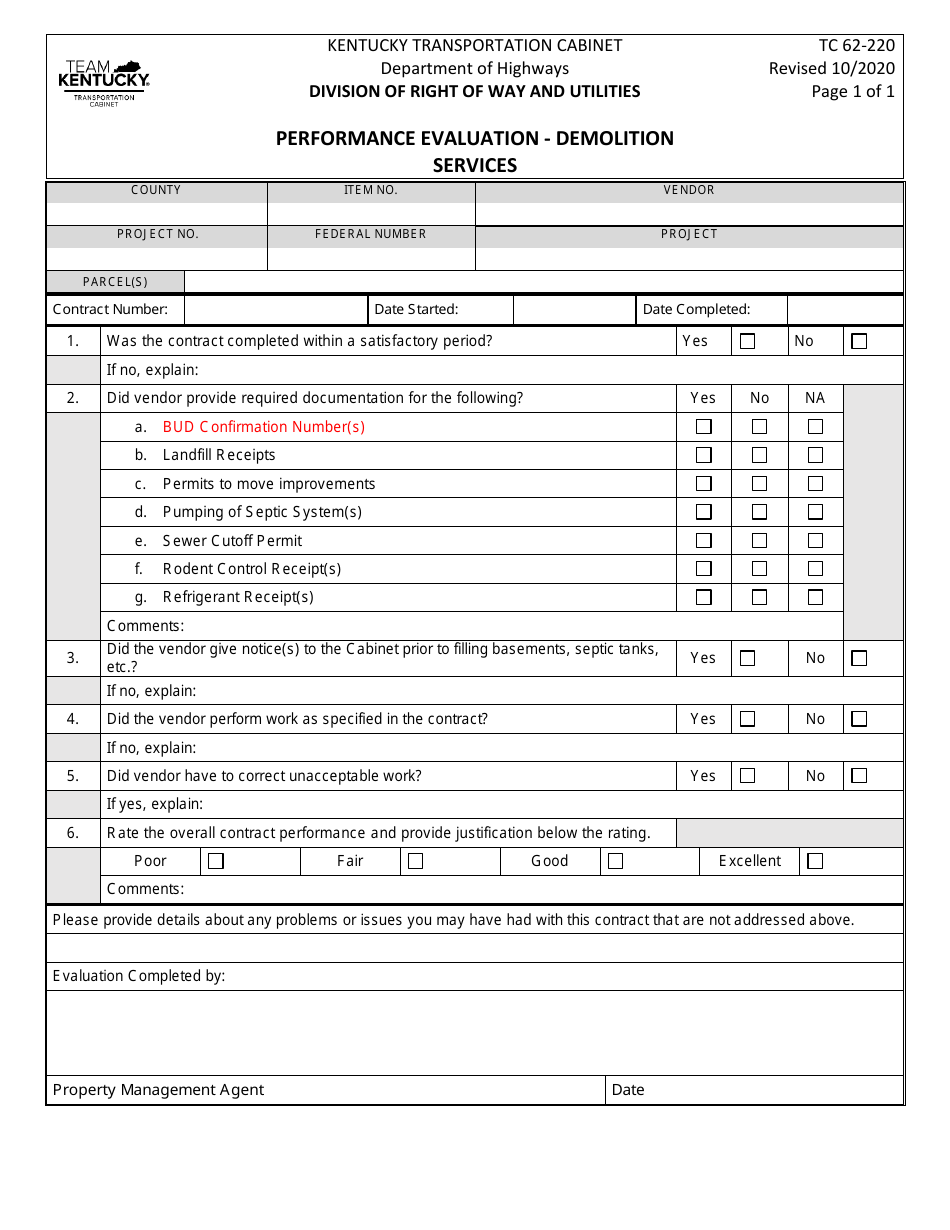 Form TC62-220 Download Printable PDF or Fill Online Performance ...