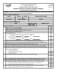 Document preview: Form TC62-222 District Checklist for Surplus Property Disposal (Property Management Agent Review) - Kentucky
