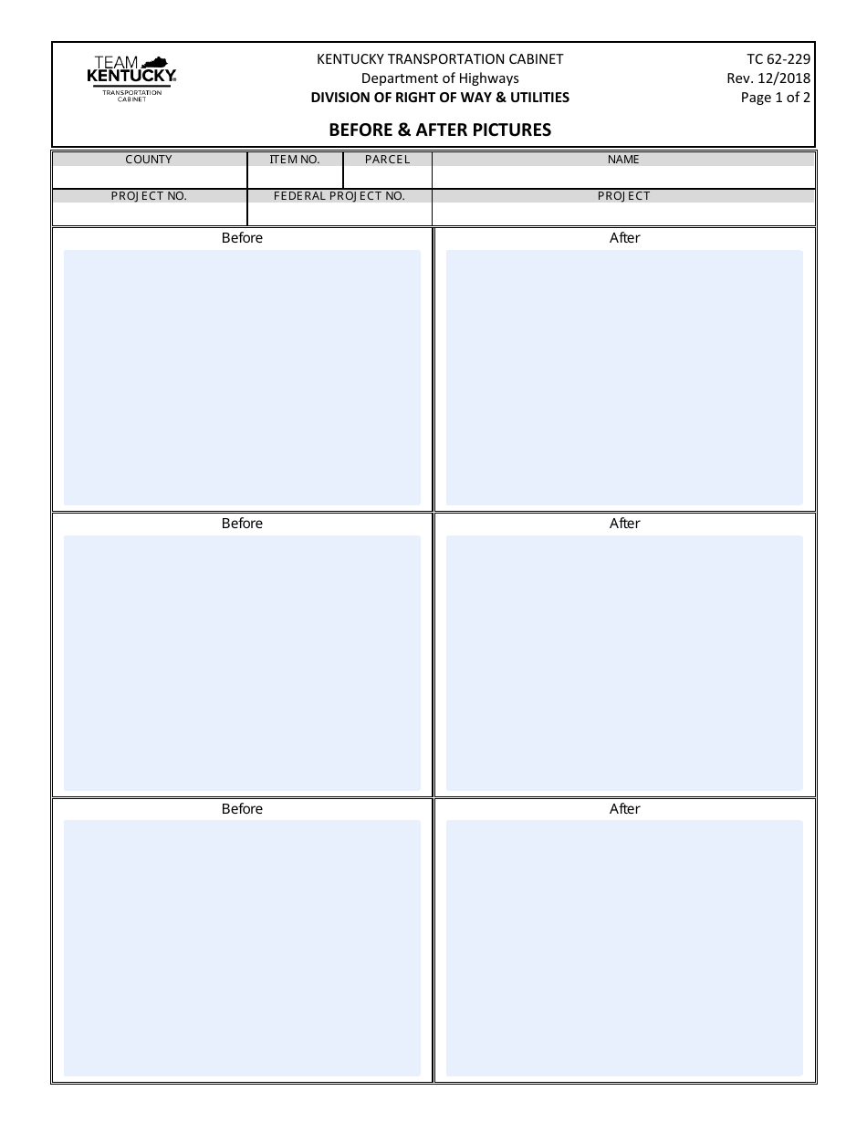 Form TC62-229 Before  After Pictures - Kentucky, Page 1