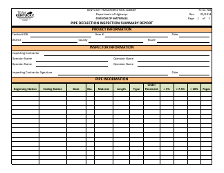 Document preview: Form TC-64-768 Pipe Deflection Inspection Summary Report - Kentucky