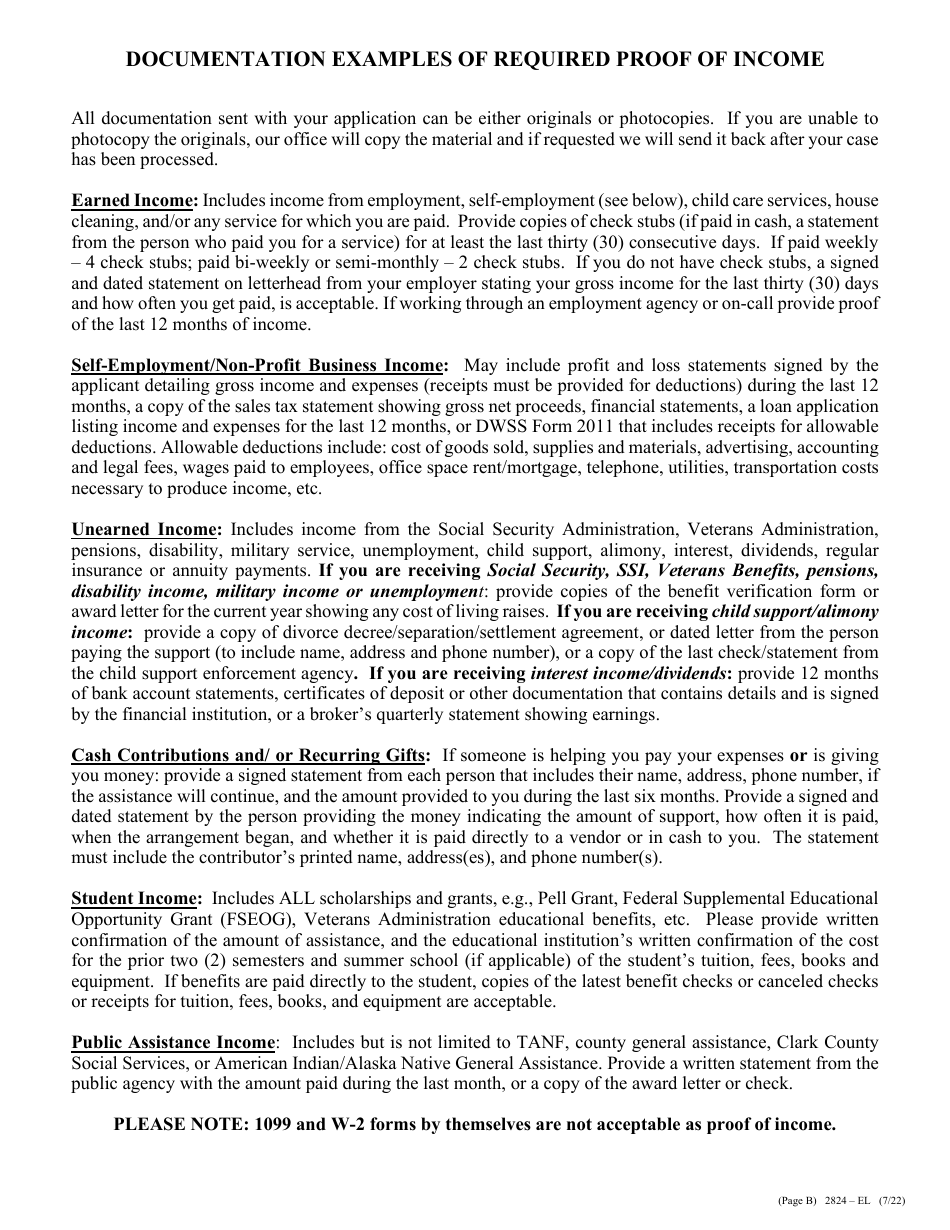 Form 2824-EL Application for Assistance - Energy Assistance Program  Water and Sewer Assistance Program - Nevada, Page 2
