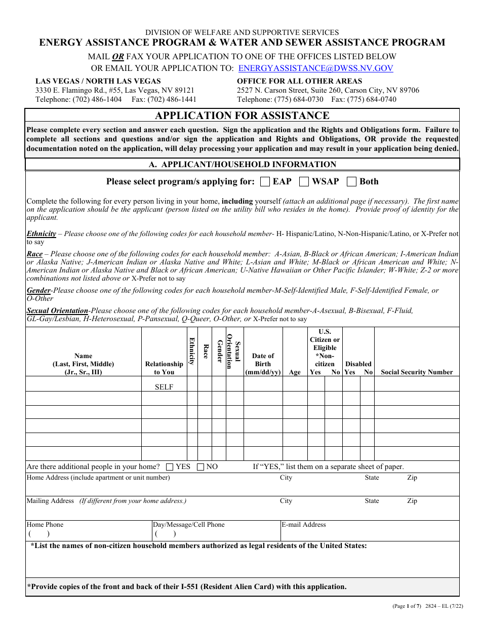 Form 2824-EL Application for Assistance - Energy Assistance Program  Water and Sewer Assistance Program - Nevada, Page 3