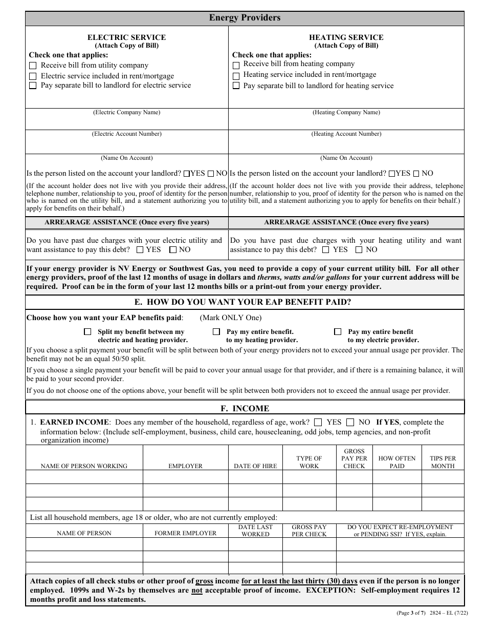 Form 2824-EL Application for Assistance - Energy Assistance Program  Water and Sewer Assistance Program - Nevada, Page 5