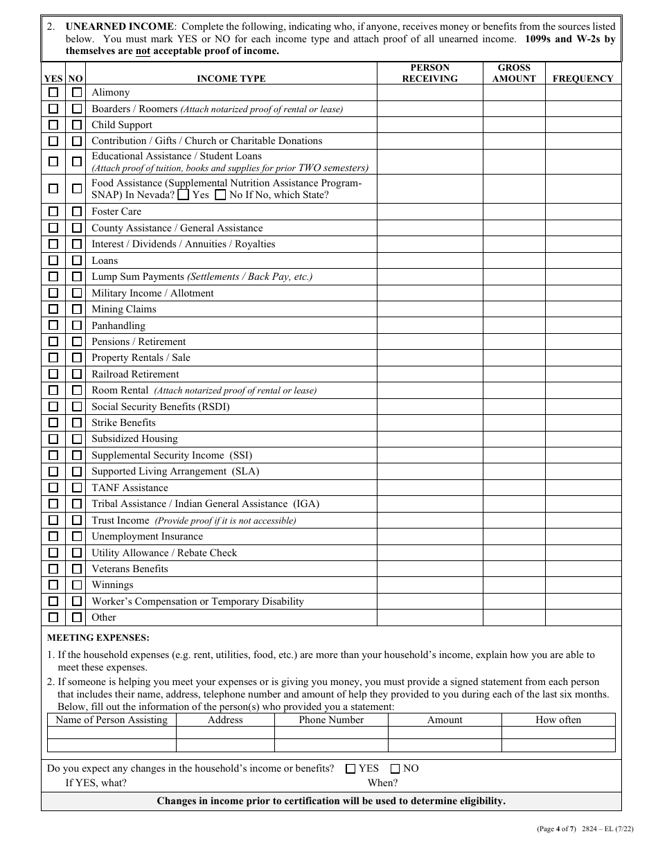 Form 2824-EL Application for Assistance - Energy Assistance Program  Water and Sewer Assistance Program - Nevada, Page 6