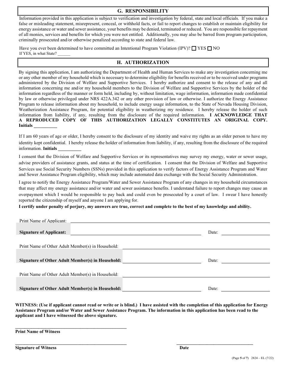 Form 2824-EL Application for Assistance - Energy Assistance Program  Water and Sewer Assistance Program - Nevada, Page 7