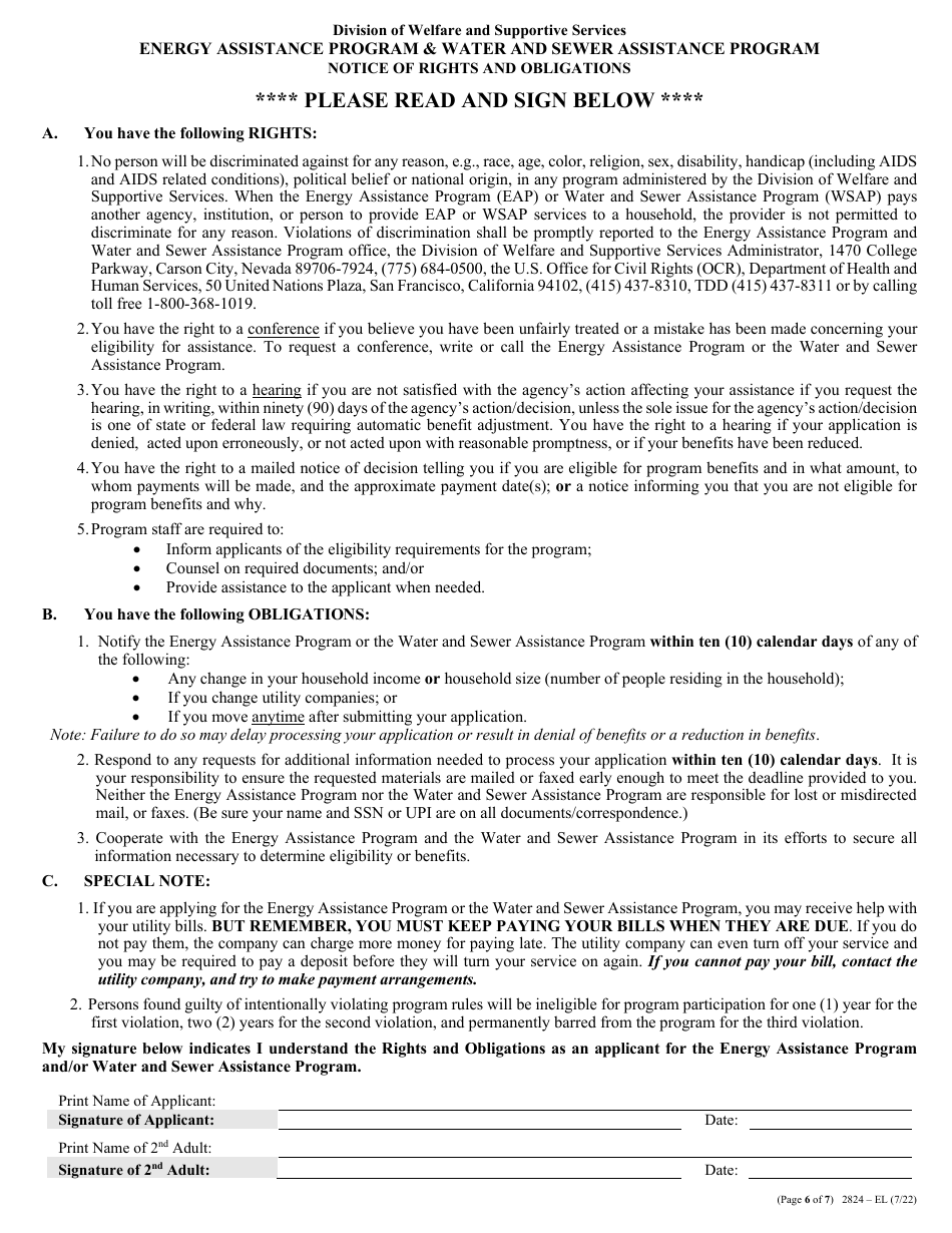 Form 2824-EL Application for Assistance - Energy Assistance Program  Water and Sewer Assistance Program - Nevada, Page 8
