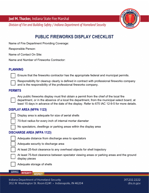 Public Fireworks Display Checklist - Indiana Download Pdf