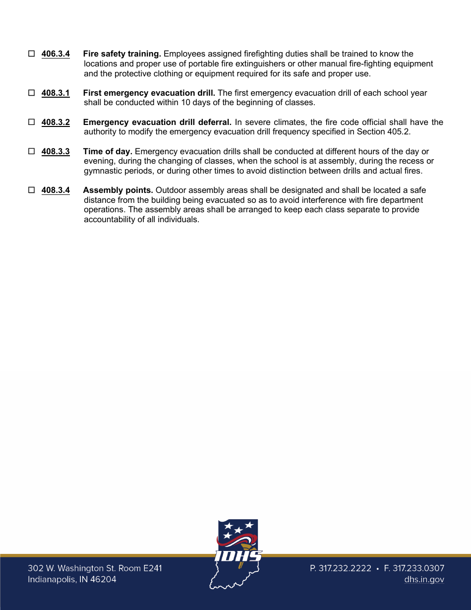 Fire Safety and Evacuation Plans Review Sheet - Group E Occupancy - Indiana, Page 4