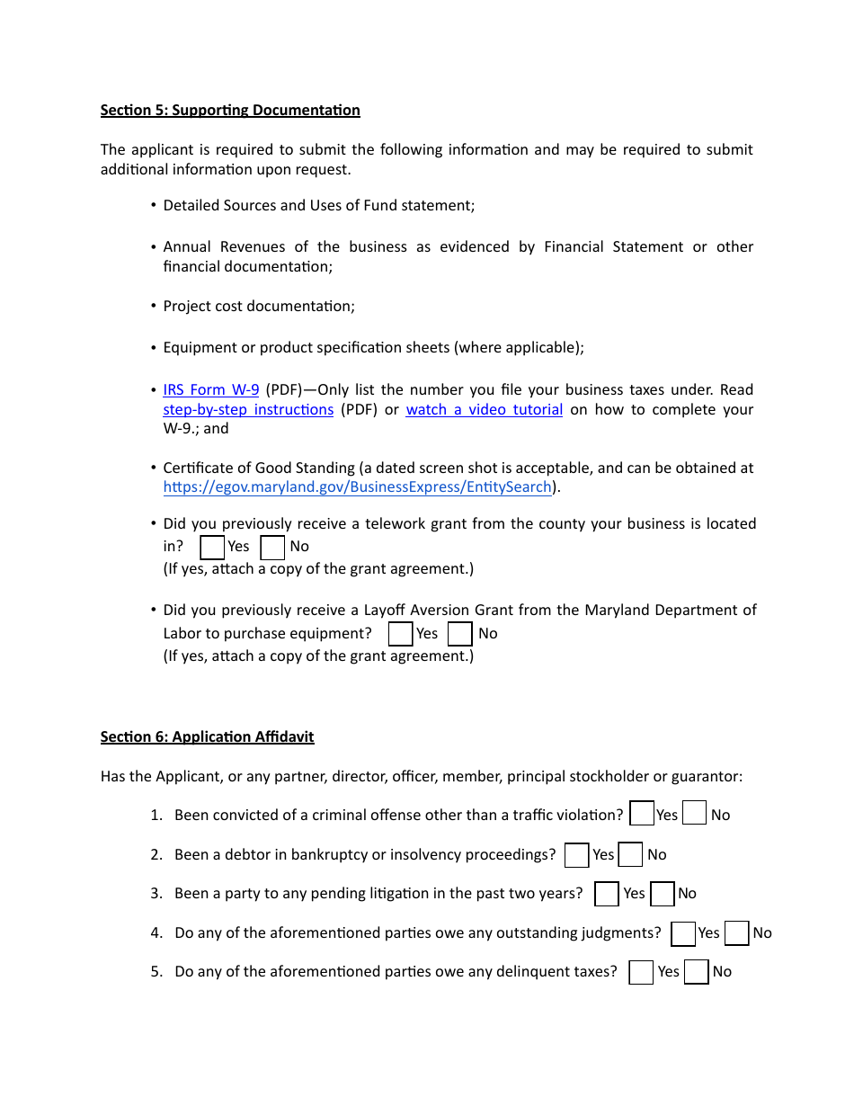 Business Telework Assistance Grant Program Application - Maryland, Page 5