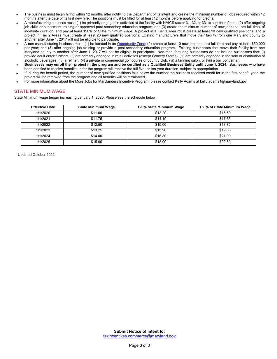 Notice of Intent - More Jobs for Marylanders Incentive Program - Maryland, Page 3
