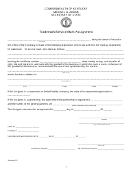 Document preview: Trademark/Service Mark Assignment - Kentucky