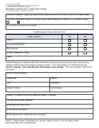 Form ECCD/IUVPB-123 Informal Warranty Complaint Form - California, Page 2
