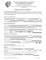 Form 2102 Verification of Experience - South Carolina