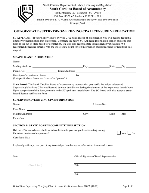 Form 2102A  Printable Pdf
