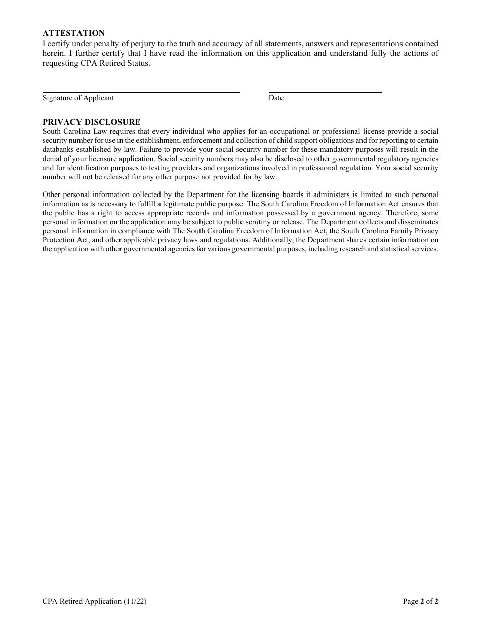 CPA retired Application - South Carolina, Page 2