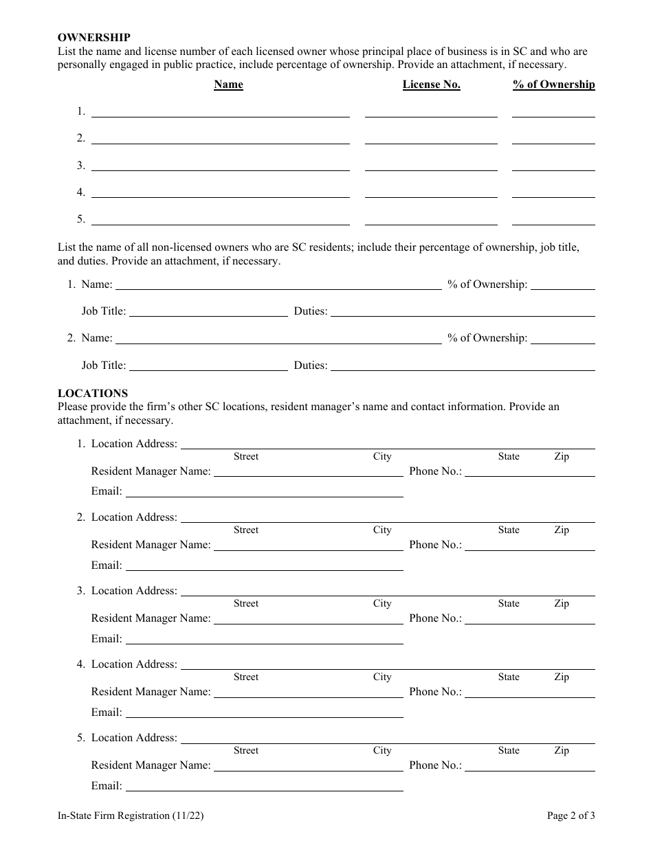 Form 2115 Initial in-State Firm Registration - South Carolina, Page 2