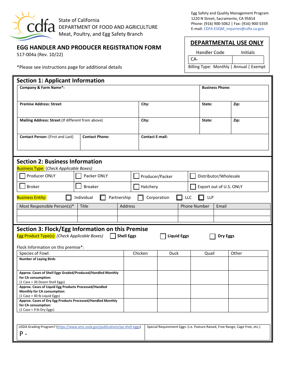 Form 517004A Download Fillable PDF or Fill Online Egg Handler and