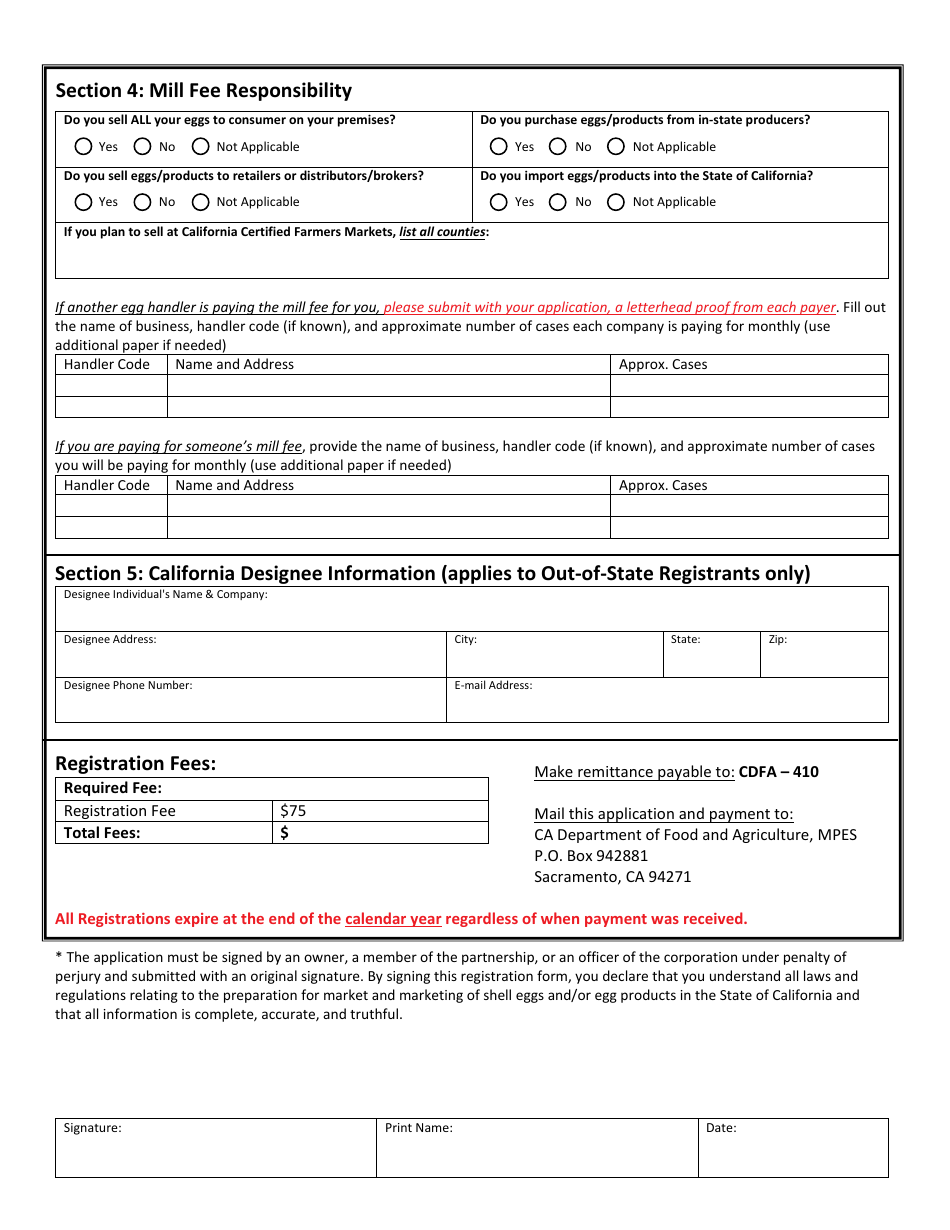 Form 517-004A Egg Handler and Producer Registration Form - California, Page 4