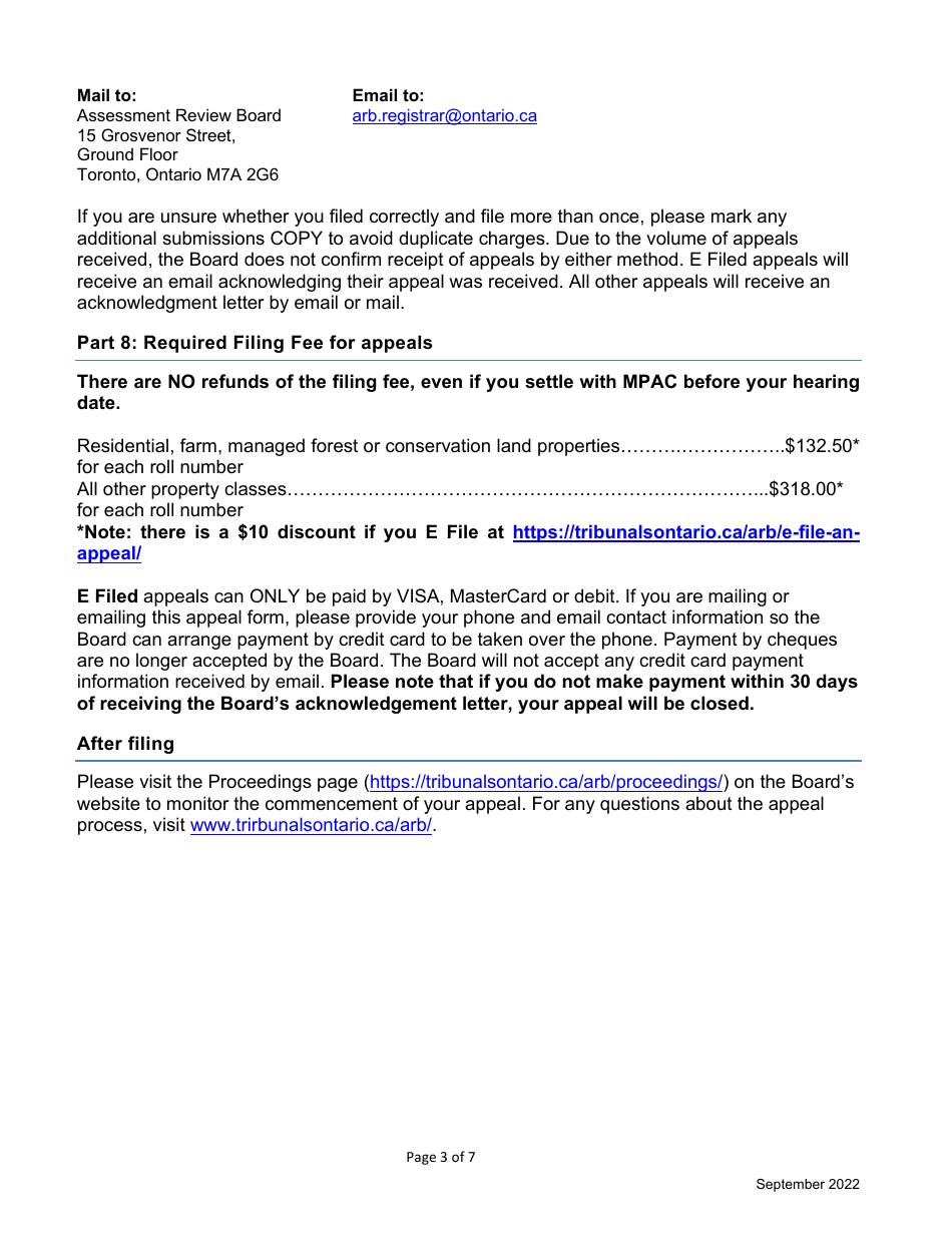 Property Assessment Appeal Form - Ontario, Canada, Page 3