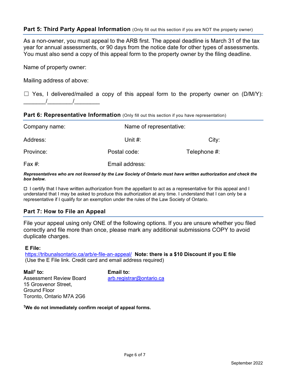 Ontario Canada Property Assessment Appeal Form Download Fillable PDF