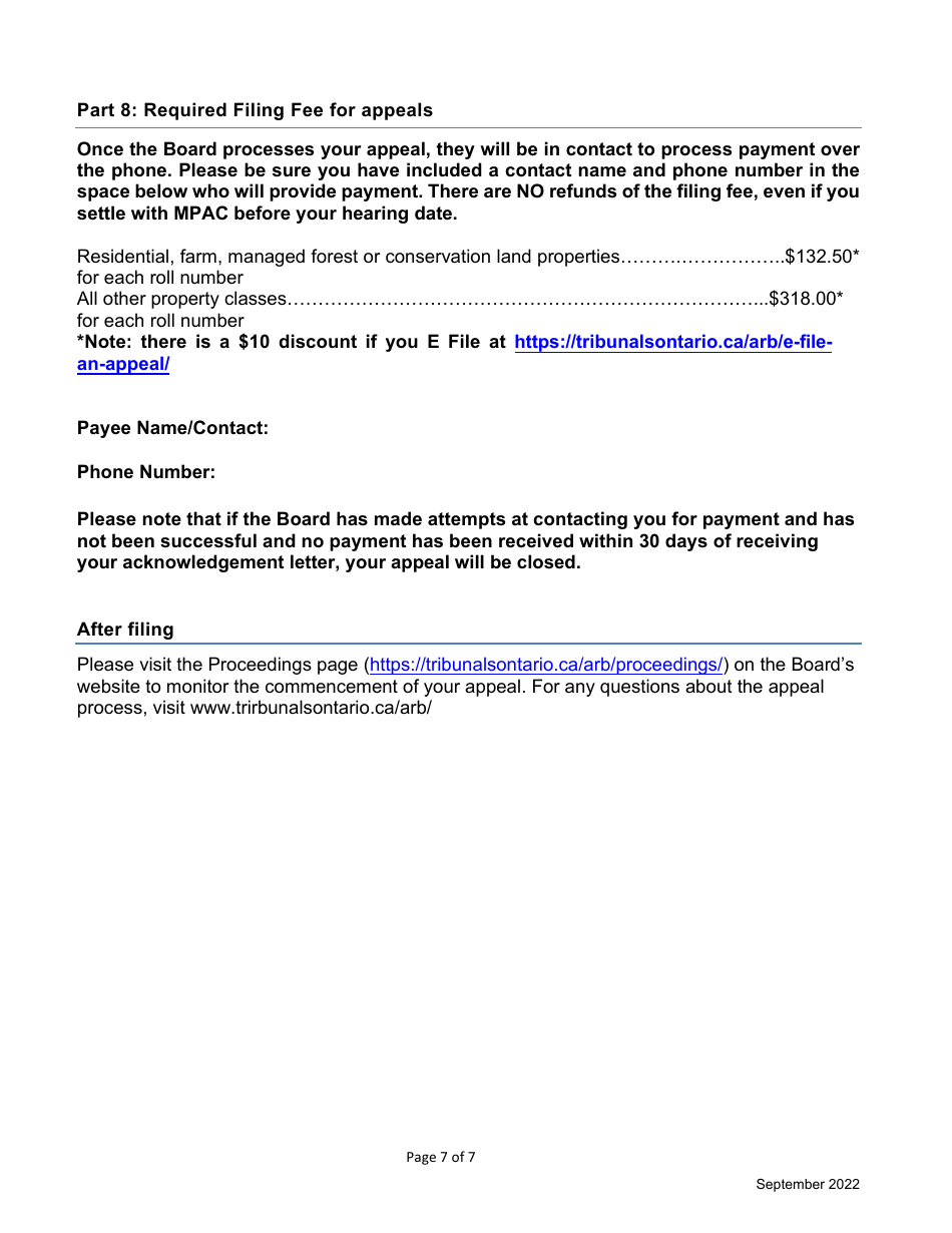 Property Assessment Appeal Form - Ontario, Canada, Page 7