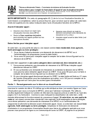 Formulaire D&#039;appel D&#039;une Evaluation Fonciere De La Cref - Ontario, Canada (French)