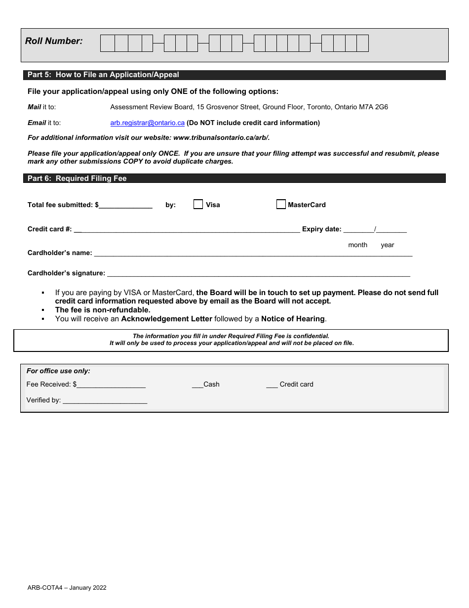 Form ARB-COTA4 City of Toronto Act Application / Appeal - Cancel, Reduce, Refund - Ontario, Canada, Page 7