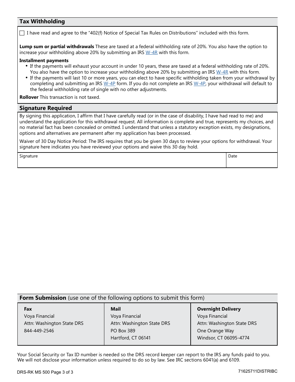 Form DRS-RK MS500 Plan 3 Withdrawal - Washington, Page 3