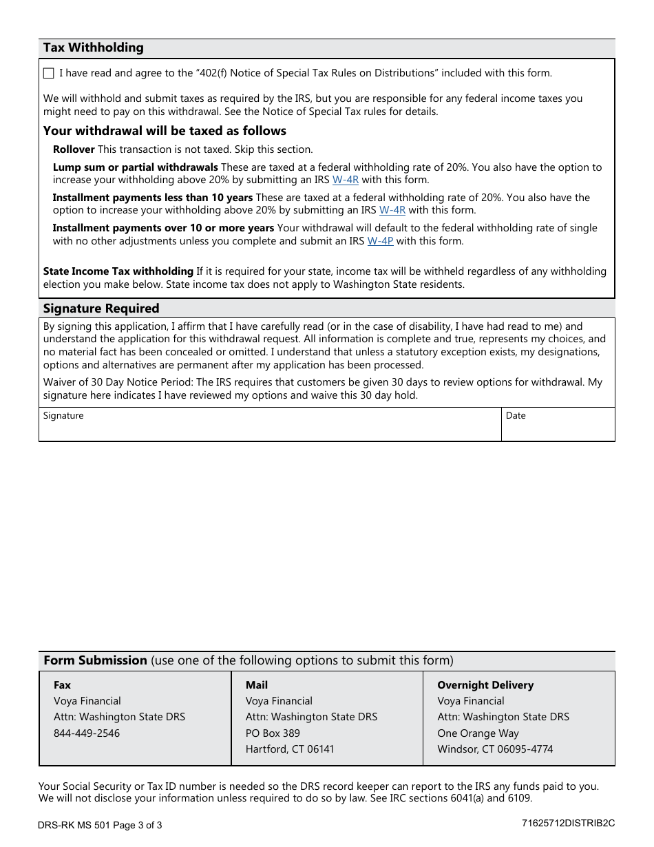 Form DRS-RK MS501 Dcp and Jra Withdrawal - Washington, Page 3