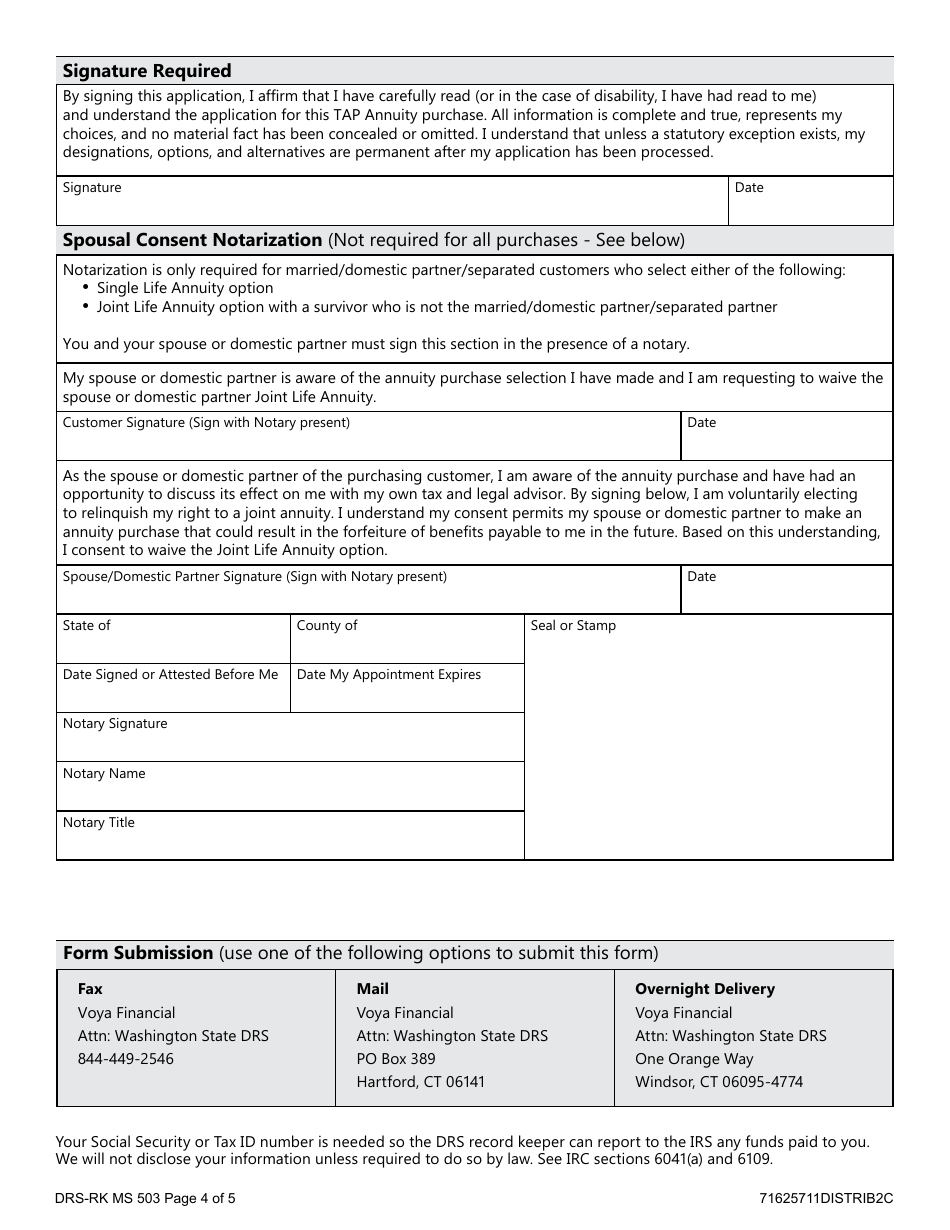 Form Drs Rk Ms503 Download Fillable Pdf Or Fill Online Plan 3 Tap Annuity Purchase Washington 1755