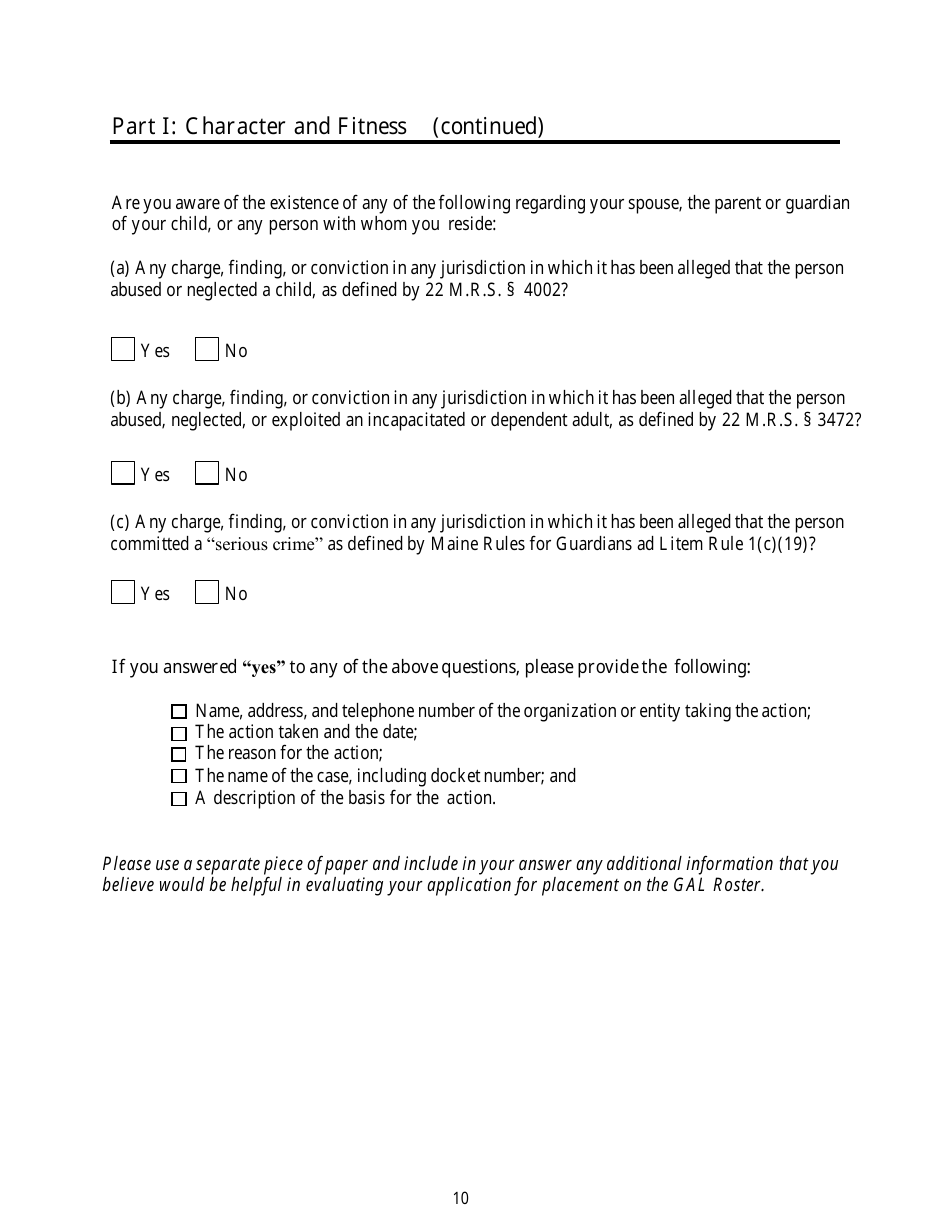 Guardian Ad Litem Roster Application - Maine, Page 10