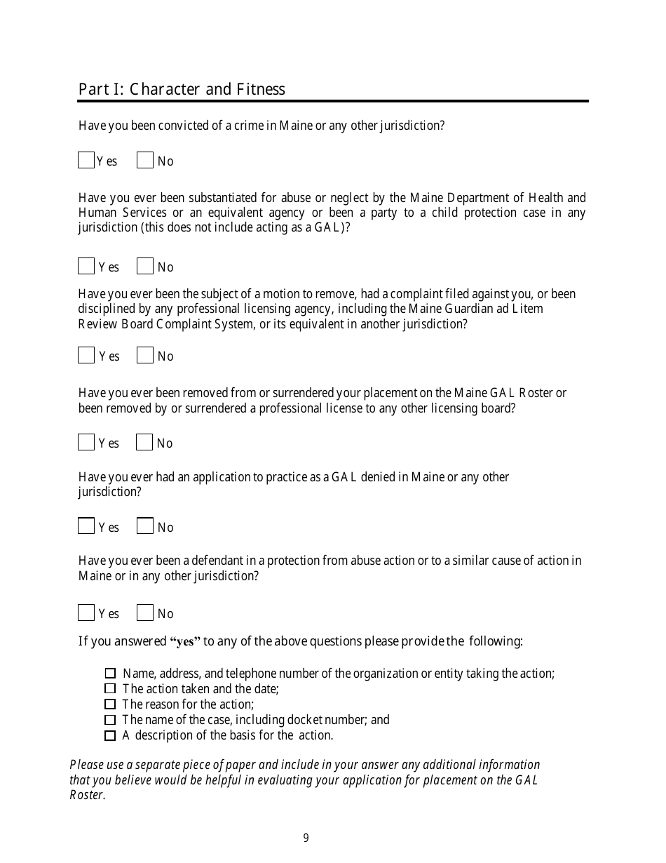 Guardian Ad Litem Roster Application - Maine, Page 9