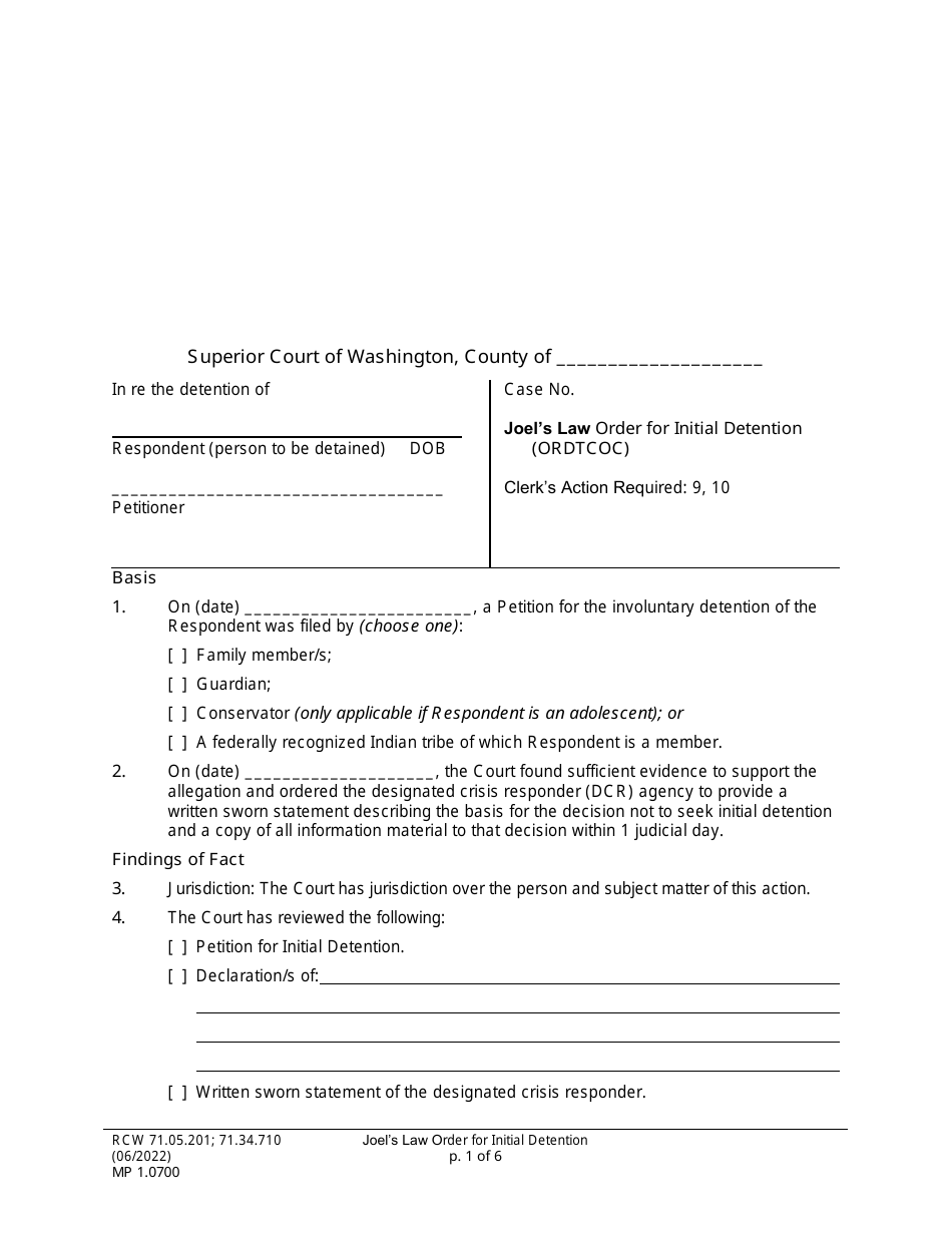 Form MP01.0700 Download Printable PDF or Fill Online Joel's Law Order ...