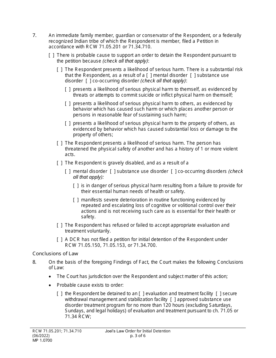 Form MP01.0700 Joels Law Order for Initial Detention - Washington, Page 3