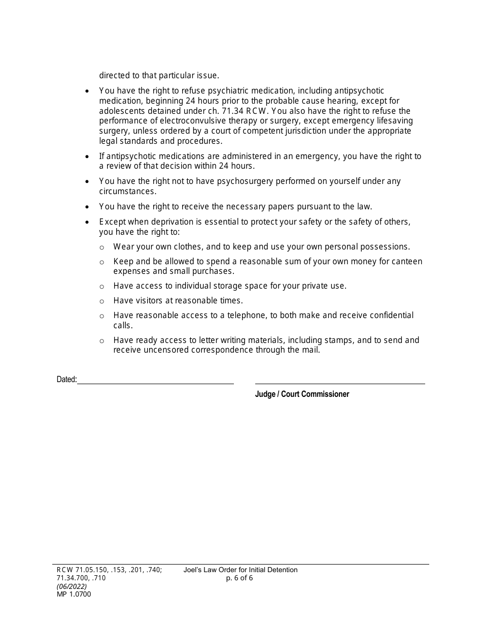 Form MP01.0700 Joels Law Order for Initial Detention - Washington, Page 6