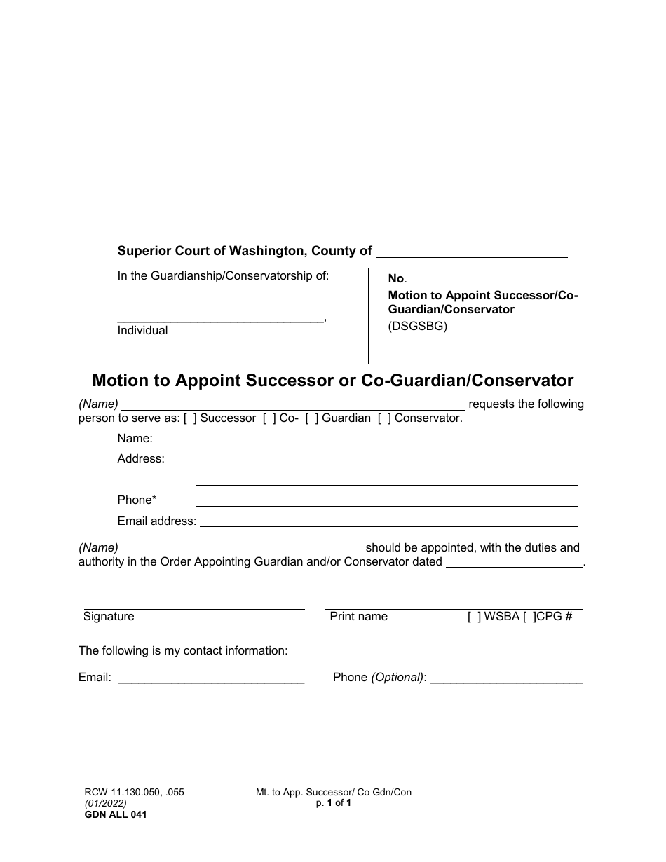 Form GDN ALL041 Motion to Appoint Successor or Co-guardian / Conservator - Washington, Page 1
