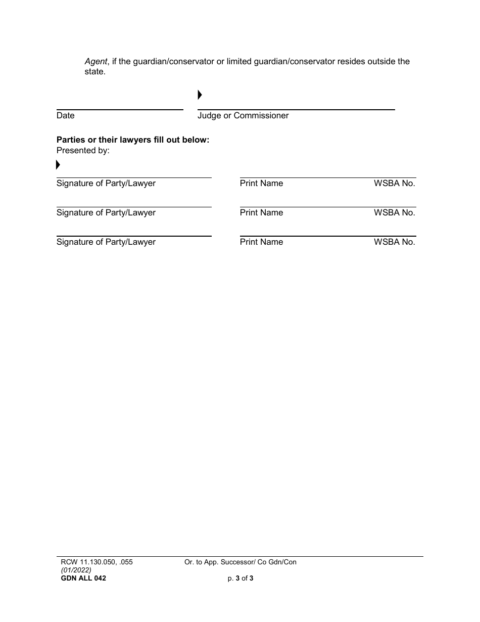Form GDN ALL042 Order Appointing Successor or Co-guardian / Conservator - Washington, Page 3