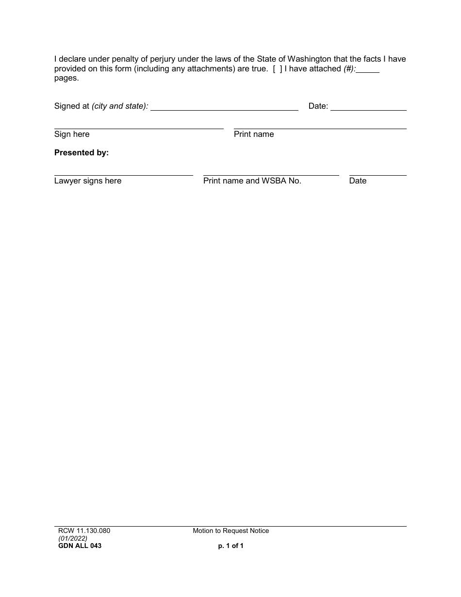 Form GDN ALL043 Motion to Request Notice - Washington, Page 2